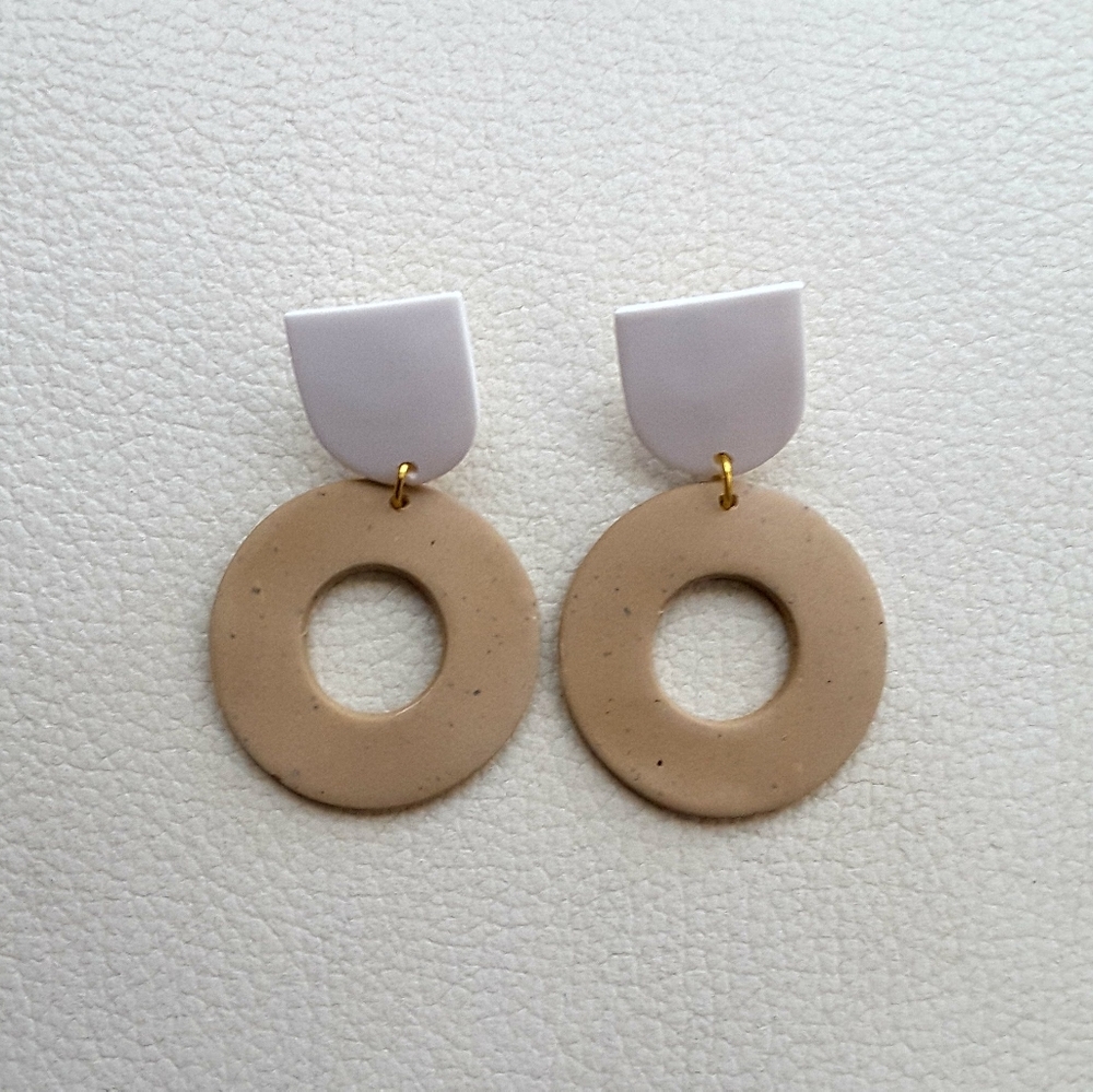 Polymer Clay Earrings in Tan & White